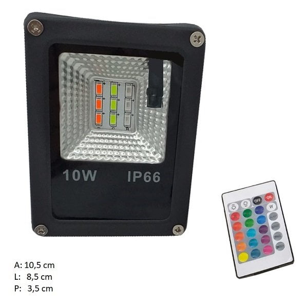 REFLETOR LED 10W RGB C/CONTROLE BIVOLT C/ MEMORIA