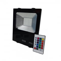 REFLETOR LED 50W RGB C/CONTROLE BIVOLT C/ MEMORIA